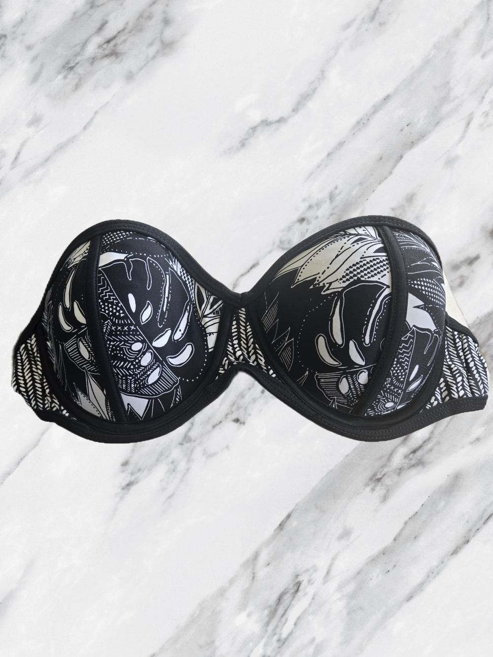 George Black and White Printed Strapless Bikini Top
